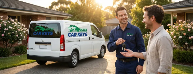 Buzz handing over a freshly cut car key to a happy customer