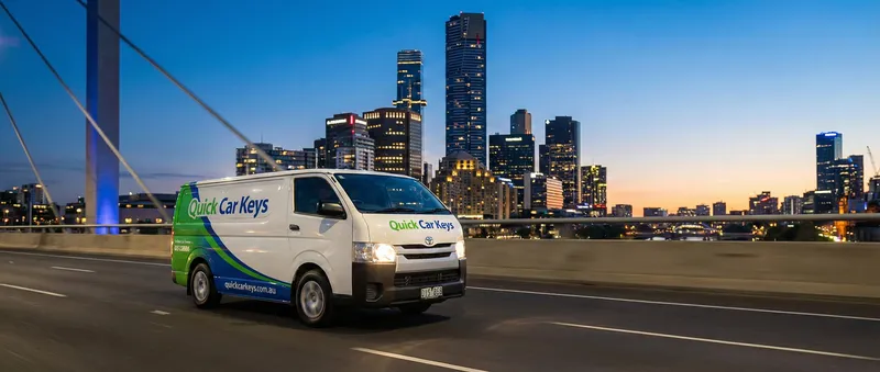 Quick Car Keys service van in Melbourne CBD servicing rental fleet vehicles