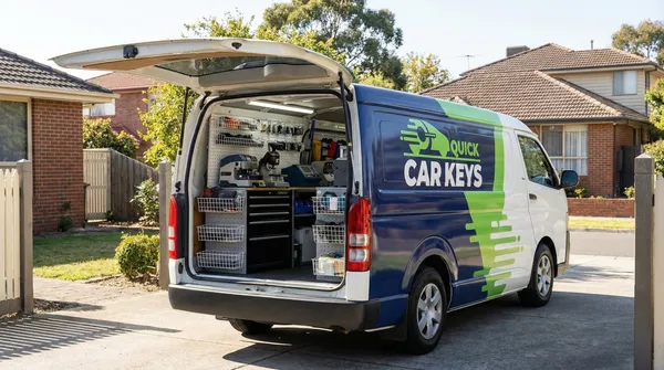 Inside the Quick Car Keys mobile workshop, fully equipped with key cutting and programming tools