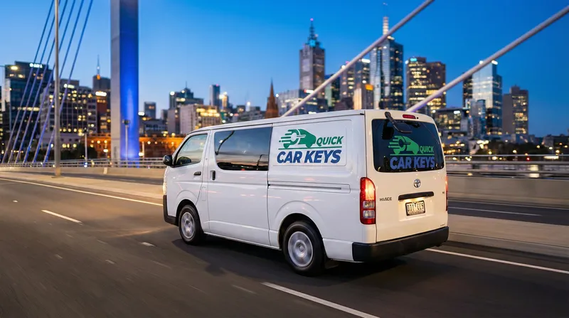 Quick Car Keys mobile locksmith van with Melbourne skyline